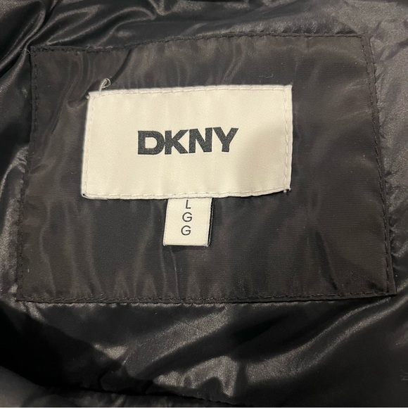 🌺DKNY BLACK LONG HOODED PUFFER VEST SIZE LARGE🌺 - Picture 6 of 7
